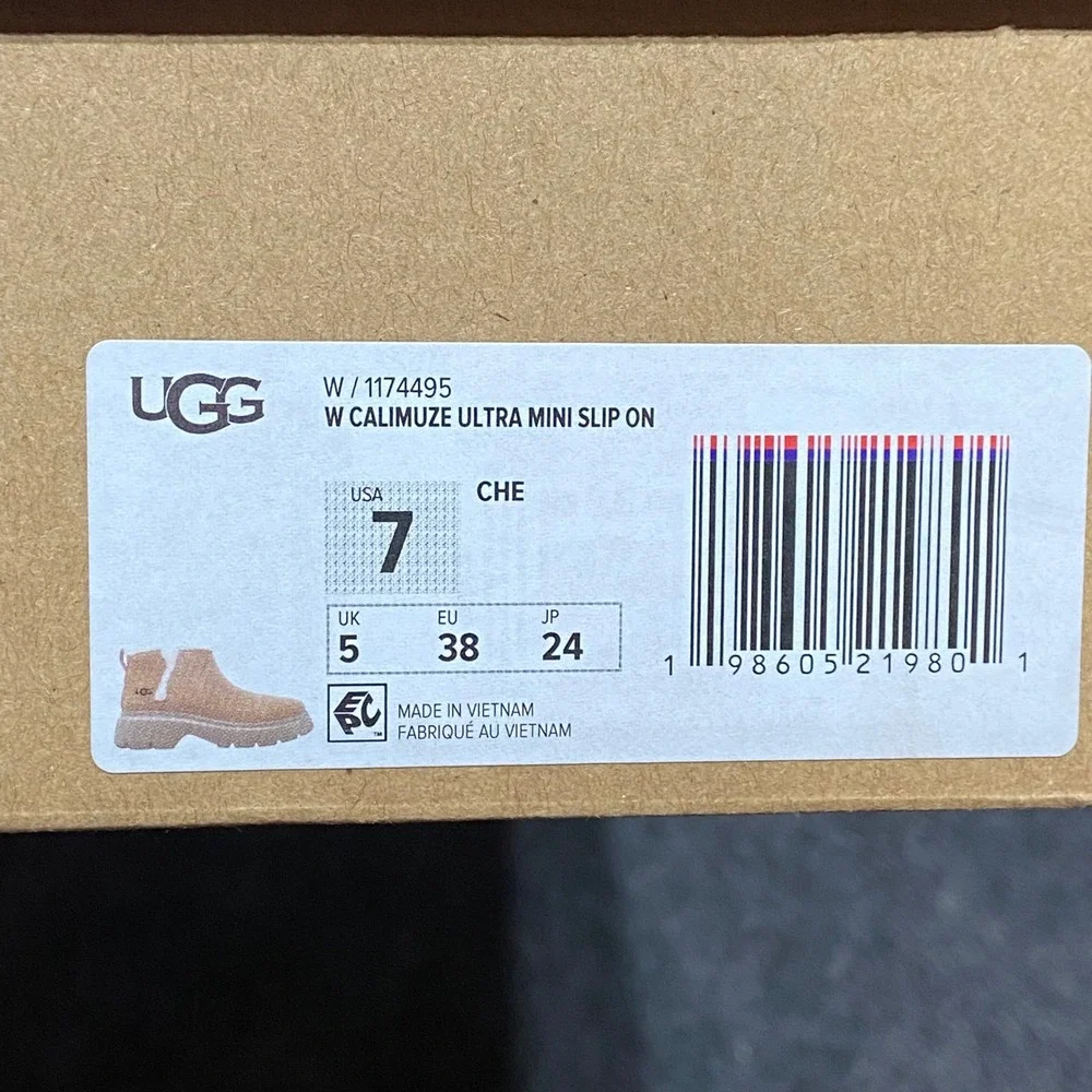 UGG Calimuze Ultra Mini Slip On‎ Chestnut Suede Platform Lug Boot 1174495 Size 7